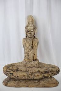 lot 102 image: Buddha Statue - Carved Wood, Meditative Pose