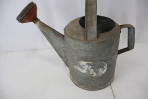 lot 107 image: Watering Can - Galvanized Metal With Long Spout & Perforated Rose Head