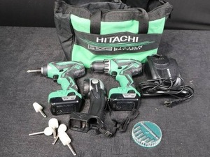 lot 129 image: Hitachi DS10DFL2 & WH10DFL2 Cordless Driver Drill & Cordless Impact Driver Kit