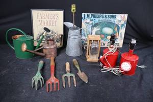 lot 144 image: Vintage Garden Tools & Signs - Farmers Market & Philips Seeds