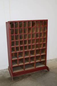 lot 166 image: Vintage Red Wooden Grid Cubby Shelf