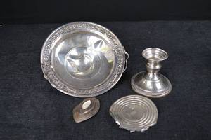 lot 204 image: Sterling Silver Tray & Candlestick