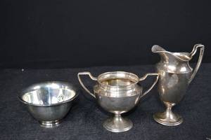 lot 205 image: Sugar Bowl & Creamer & Silver Bowl - Sterling Silver