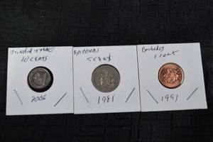 lot 232 image: Trinidad & Tobago 10c - 2006 & Barbados 5c - 1981 & Barbados 1c - 1991