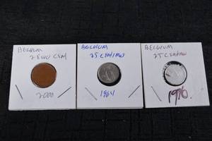 lot 233 image: Belgian Coins - 2 Euro Cent & 25 Centimes (1961) & 5 Centimes (1976)