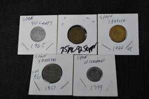 lot 242 image: Spain Franco Era Coins - 50 Cntimos, 1 Peseta, 5 Pesetas, 10 Cntimos