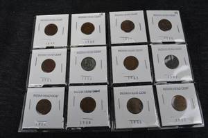 lot 248 image: Indian Head Cent Coins - 12-Coin Card Flip Lot (1899-1908)