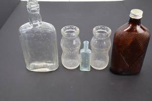 lot 251 image: Glass Bottles Lot - Dr Kings New Discovery Bottle & Embossed Milk-Style Bottles