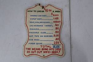 lot 268 image: Novelty Sign - How to Live on $15 a Week (Made in Japan)