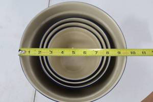 lot 272 image: Nesting Ceramic Bowls - Beige with Blue Rim - Made in Portugal