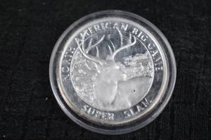 lot 175 image: .999 Silver Wildlife Coin - Deer Stag & Bird of Prey Design