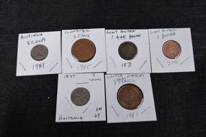 lot 186 image: Australian 5c (1981, 1977) & UK Pennies (2p 1995 1p 197120061981)