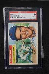 lot 195 image: Baseball Card - 1956 Topps Eddie Yost #128 Autographed
