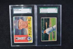lot 196 image: Baseball Cards - Whitey Ford (1960 Topps) & Pat Mullin (1951 Bowman)