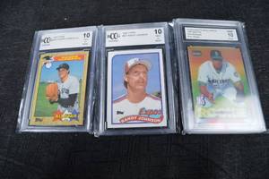 lot 197 image: Hall Of Famers Roger Clemens 1987 Topps All-Star Randy Johnson Expos RC 1989 Topps Alex Rodriguez 1995 Sportflics Rookie - Mint 10 BCCG