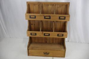 lot 357 image: Wooden Storage Cabinet - Rustic Pine with Six Small Drawers and Bottom Drawer