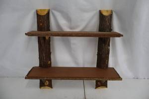 lot 358 image: Rustic Log Shelf - 2-Tier, Handcrafted