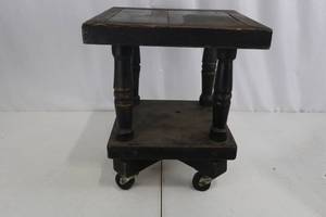 lot 362 image: Tea Cart - Wooden Two-Tier on Casters