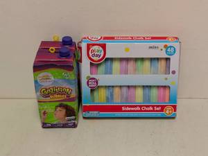 lot 63 image: PLAYDAY SIDEWALK CHALK SET & (2) GAZILLION BUBBLES