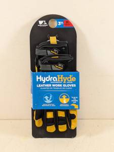 lot 104 image: 3M HYDRA HYDE MEDIUM LEATHER WORK GLOVES 3PK.