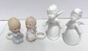 lot 22 image: 2 Vintage Napcoware Kissing Angles and 2 Lefton Angel Candle Huggers