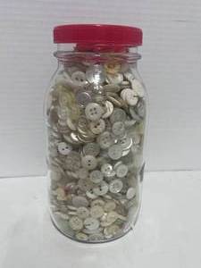 lot 49 image: Wonderful Jar of Vintage White Buttons. Various sizes and materials