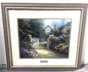 lot 70 image: Beautiful Thomas Kinkade Hidden Cottage Framed Print 30X25