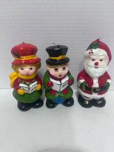 lot 100 image: Three Christmas Candles Carolers and Santa