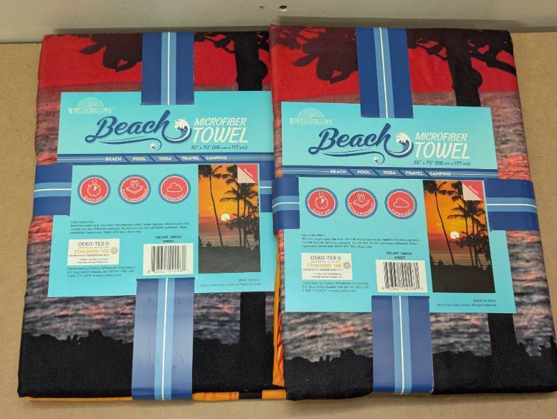 lot 93 image: Pair of Premium Microfiber Beach Towels- 35 x70 - Compact, Lightweight, Quick Dry, Extra Absorbent - Sunset