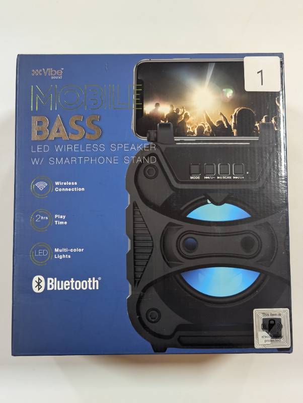 lot 1 image: Vibe Sound Mobile Bass - LED Wireless Speaker with Smart Phone Stand