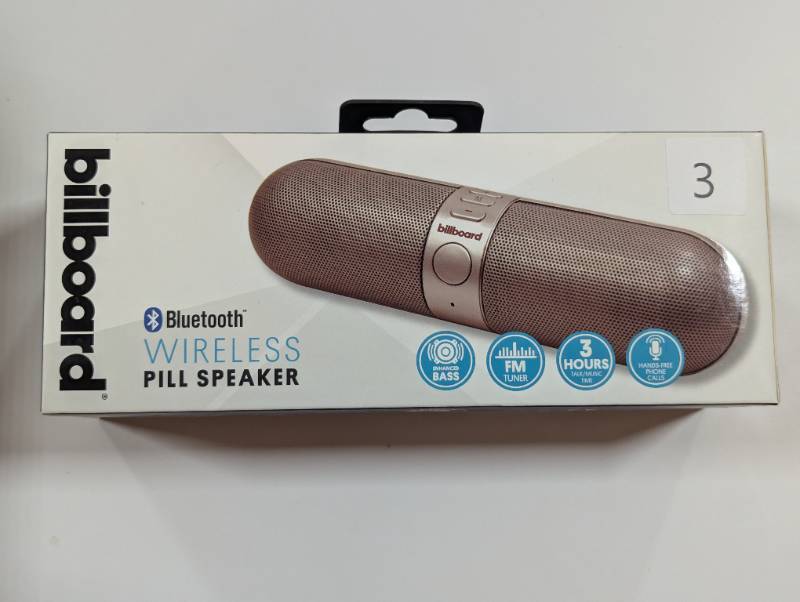 lot 3 image: Billboard Bluetooth Wireless Pill Speaker - Bass & Fm Tuner