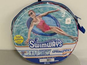 lot 26 image: SwimWays Spring Float Papasan Inflatable Pool Lounger with Hyper-Flate Valve - Aqua