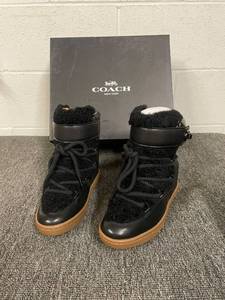 Coach Monroe Shearling Black High-Top Sneakers Size 6M with Box