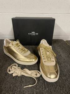 lot 26 image: Coach C113 Metallic Gold and Silver Sneakers Size 8M with Box