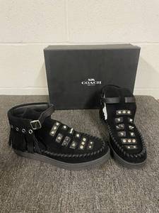 lot 31 image: Coach Roccassin Cut Out Suede Fringe High Top Sneakers, Size 7M