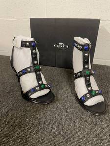 lot 43 image: Coach Isabel Semi Matte Calf Studded Sandals Size 10M