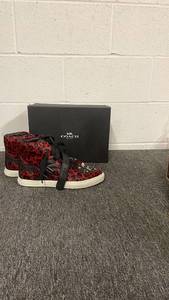 lot 46 image: Coach C203 Haircalf Wild Heart High-Top Sneakers Red Black Size 8M with Box