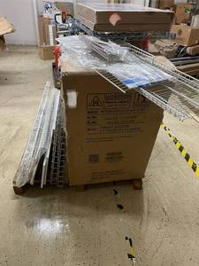 lot 238 image: Pallet of Wire Shelving Units, Adjustable Shoe Shelf Kit, and Boxed Furniture Items