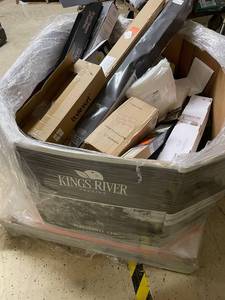 lot 240 image: Large Mixed Pallet of Household Items Including Curtain Rods, Plant Covers, Decor and More