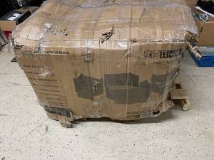 lot 244 image: Boxed Outdoor Patio Set with Loveseat, Arm Chairs, and Seat Cushions