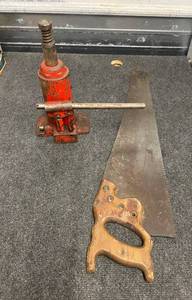 lot 262 image: Vintage Hand Saw and Heavy-Duty Bottle Jack Set