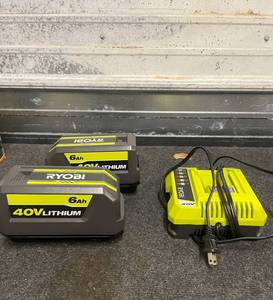 lot 271 image: Ryobi 40V Lithium 6Ah Battery Lot with Charger