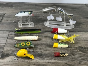 lot 212 image: Lot of 10 Collectible Unique Fishing Lures - see description for more info
