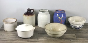 lot 226 image: Lot of Vintage Crocks, Jug and Bowls - Looks Like they are All Made out Clay