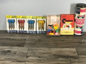 lot 235 image: Lot of Vintage Games - Darts in Original Packages, The Game of Cootie & Block Craft Construction Blocks