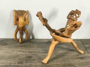 lot 237 image: 2 - Hand Carved Wooden Elephant Figurines