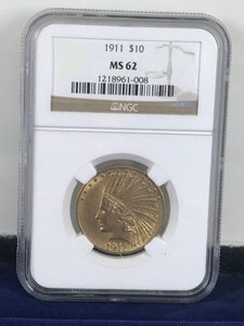 lot 23 image: 1911 $10 Indian Gold Eagle Coin NGC MS62
