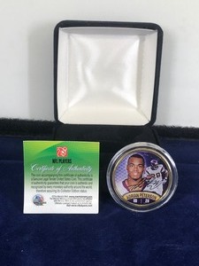 lot 245 image: MN Vikings ADRIAN PETERSON Kennedy Half Dollar Gold Plated US Coin - Uncirculated - COA
