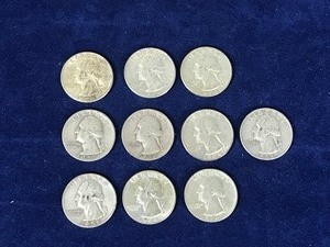 lot 254 image: Lot of 10 Washington Silver Quarters - see description for more info
