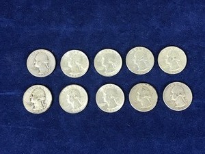 lot 255 image: Lot of 10 Washington Silver Quarters - see description for more info